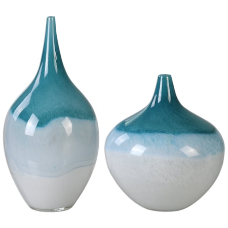 Carla Teal White Vases, S/2