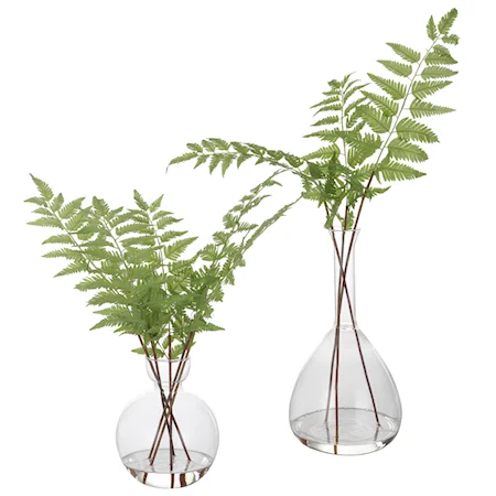 Country Ferns with Glass Vases- Set of 2