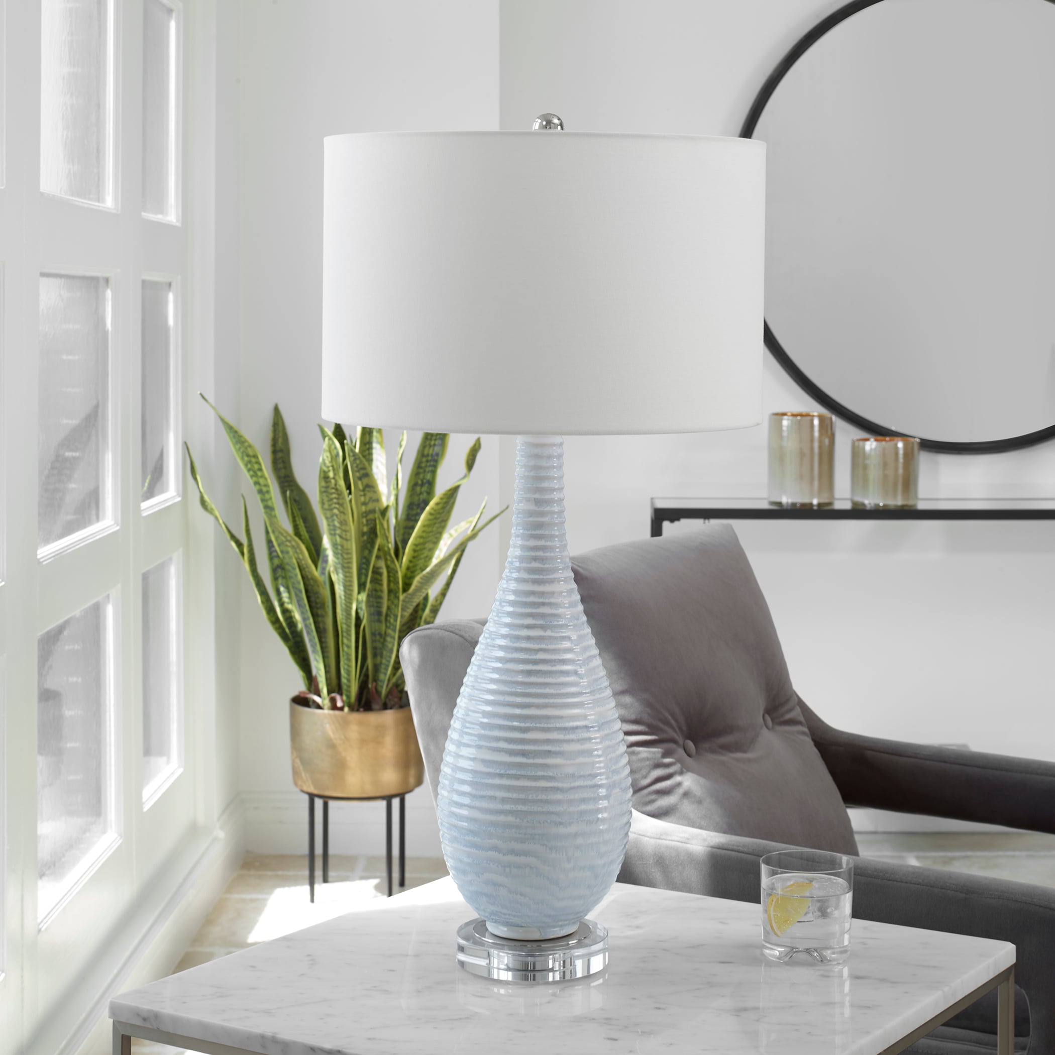 Clariot Ribbed Blue Table Lamp