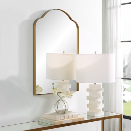 Arched Wall Mirror with Brass Mirror Trim