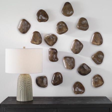 Pebbles Walnut Wood Wall Décor S/9