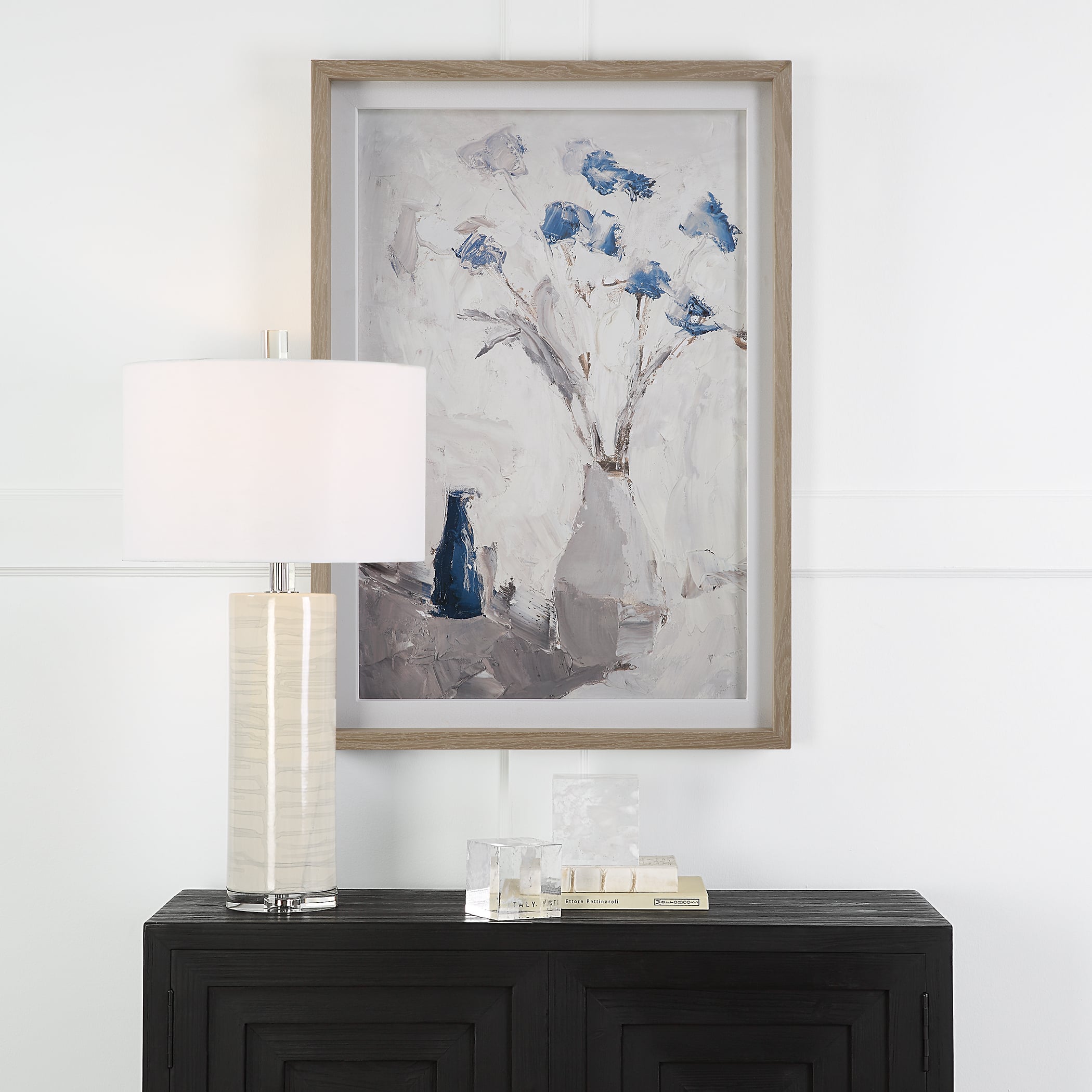 Uttermost Blue Flowers Blue Flowers In Vase Framed Print