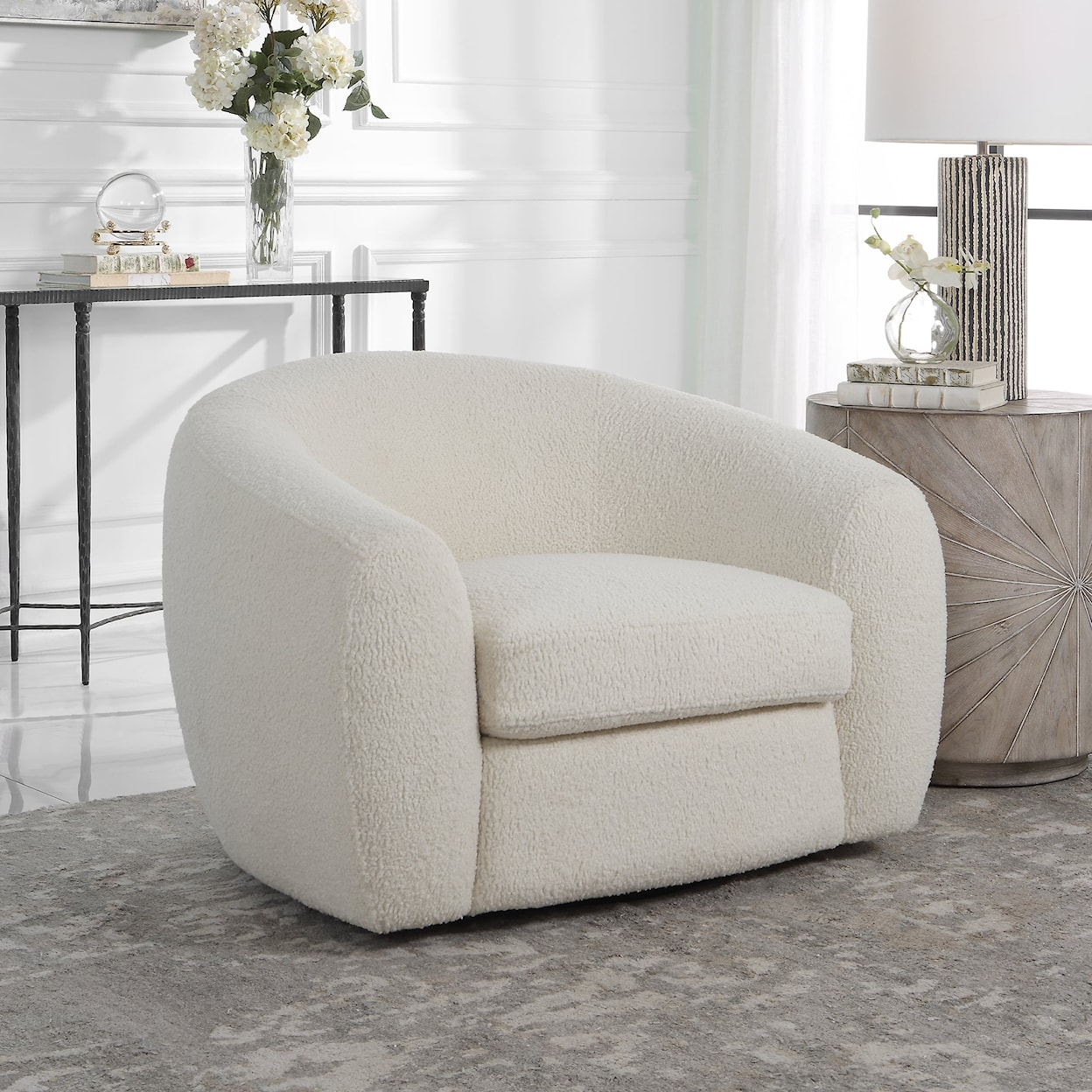 Uttermost Capra Upholstered Faux Shearling Swivel Chair