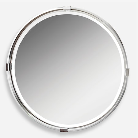 Tazlina Brushed Nickel Round Mirror