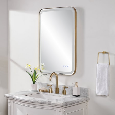 Crofton Lighted Brass Vanity Mirror