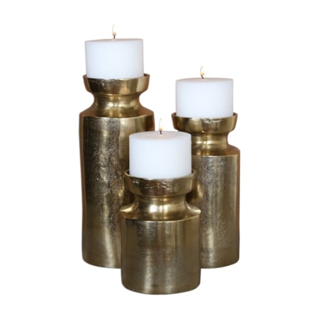 Amina Antique Brass Candleholders (Set of 3)