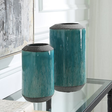 Maui Aqua Blue Vases S/2