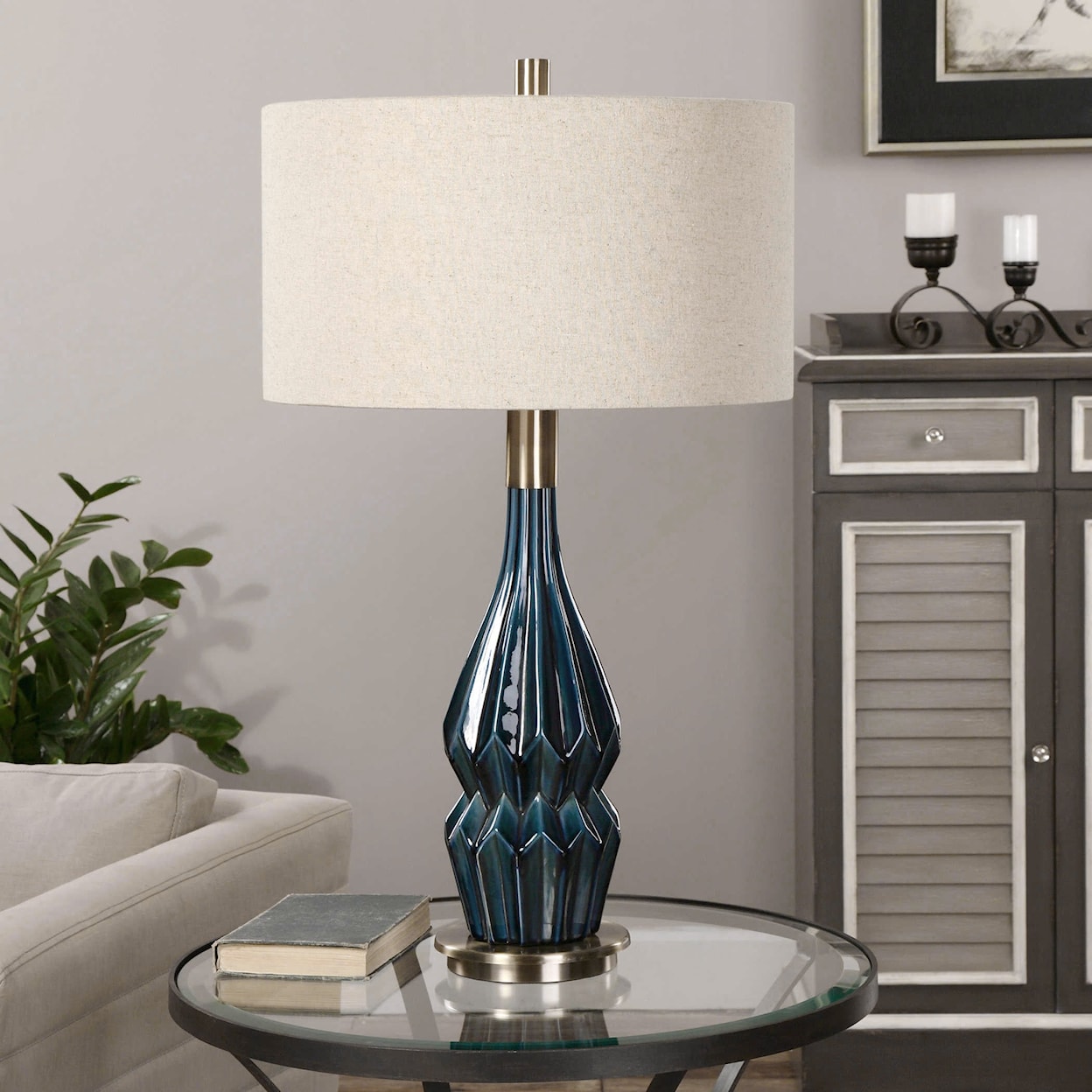 Uttermost Table Lamps Prussian Blue Ceramic Lamp