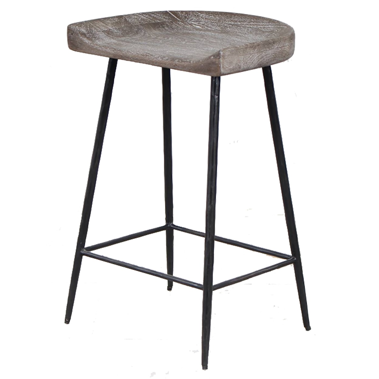 Uttermost Cordova Carved Wood Counter Stool with Iron Legs