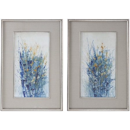 Indigo Florals Framed Prints, S/2