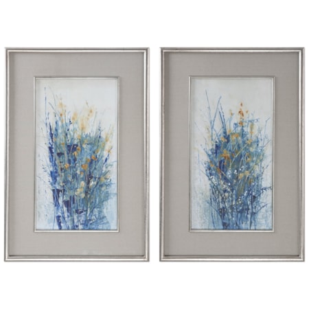 Indigo Florals Framed Prints, S/2