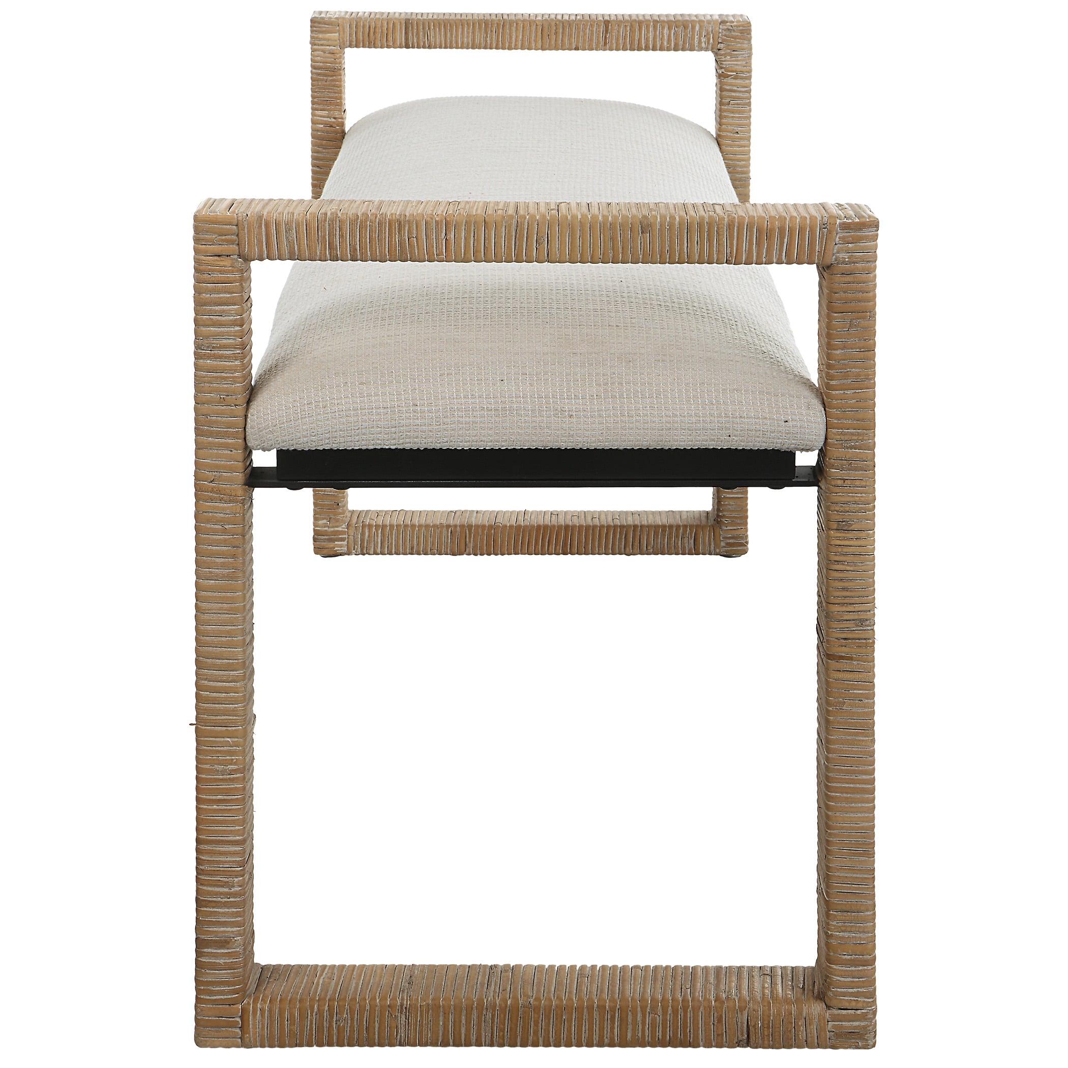 Rattan Bench with Upholstered Seat