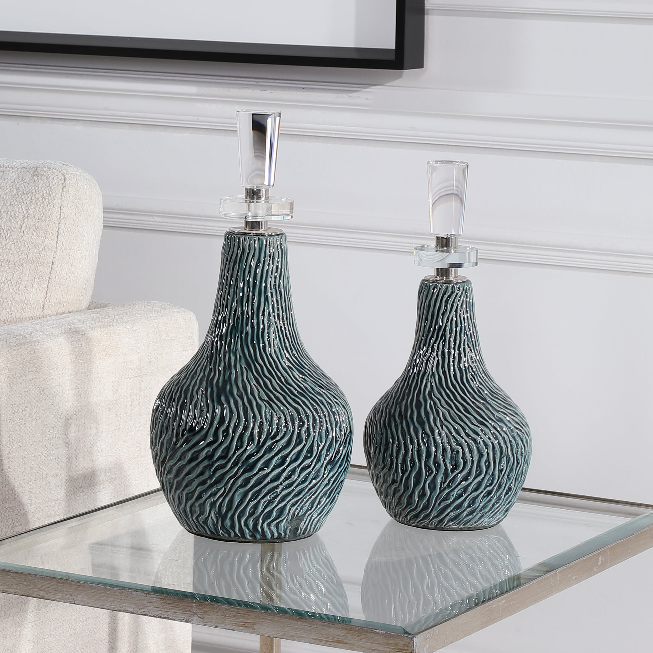 Almera Dark Teal Bottles S/2