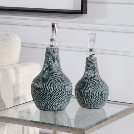 Almera Dark Teal Bottles S/2