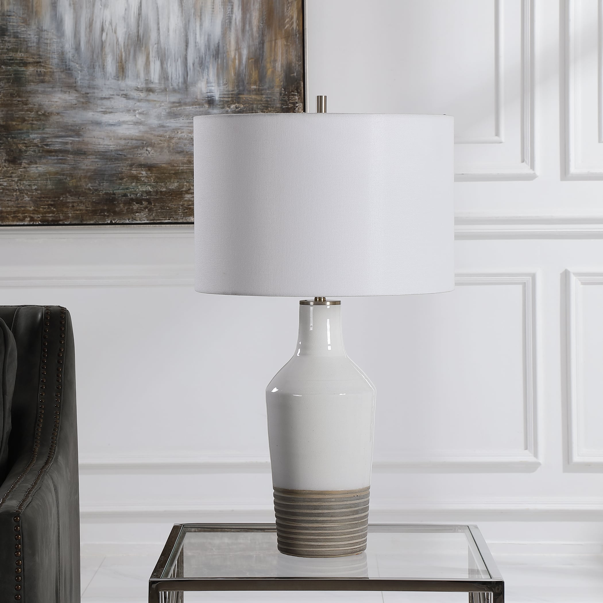 White Crackle Table Lamp