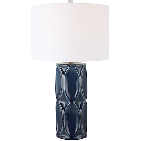 Mid-Century Modern Ceramic Blue Table Lamp