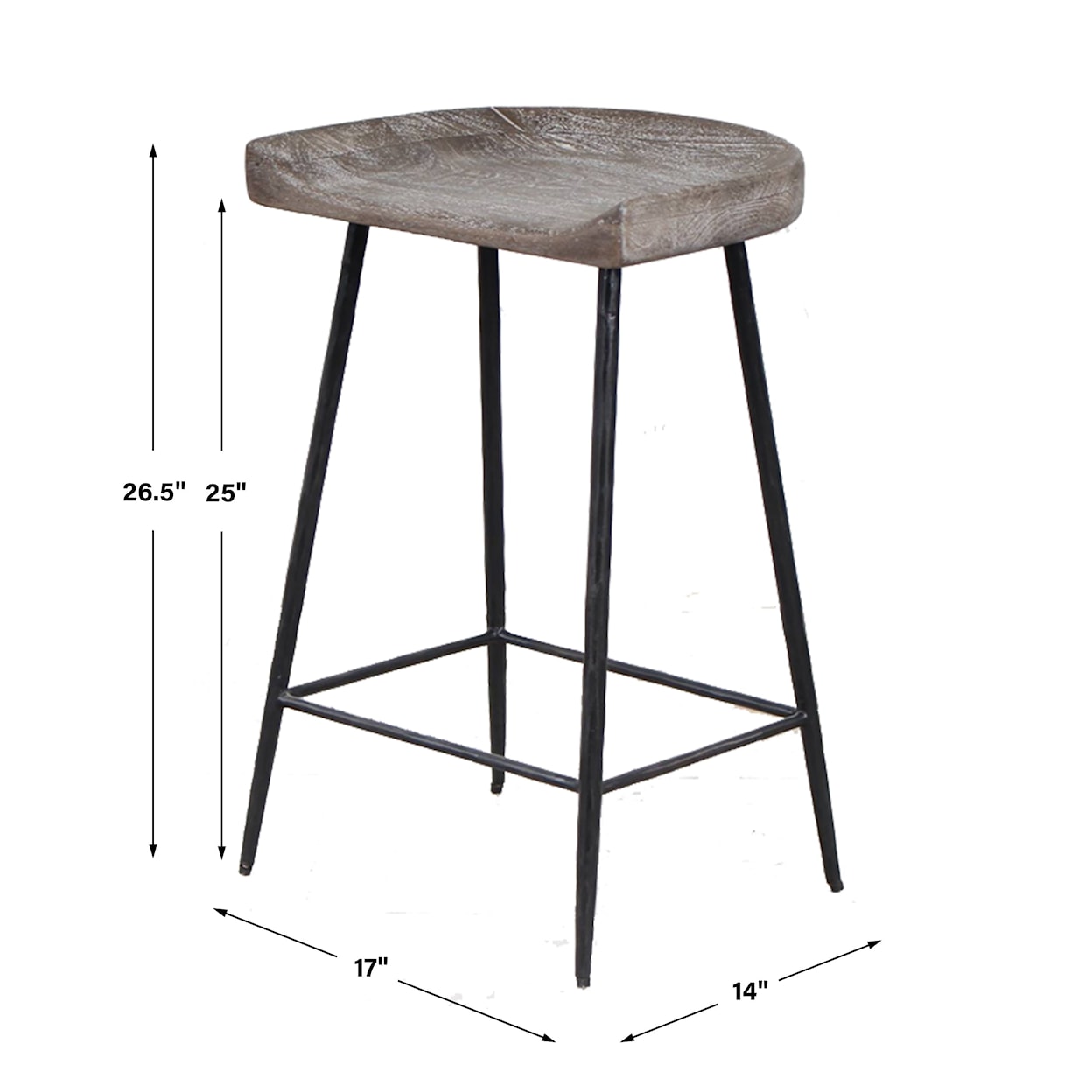 Uttermost Cordova Carved Wood Counter Stool with Iron Legs