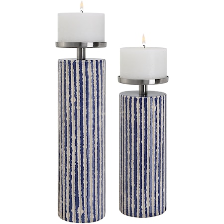 Havana Blue Candleholders S/2