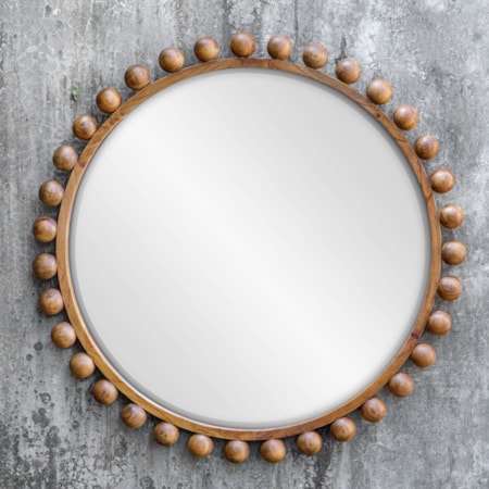 Cyra Wood Beaded Round Mirror