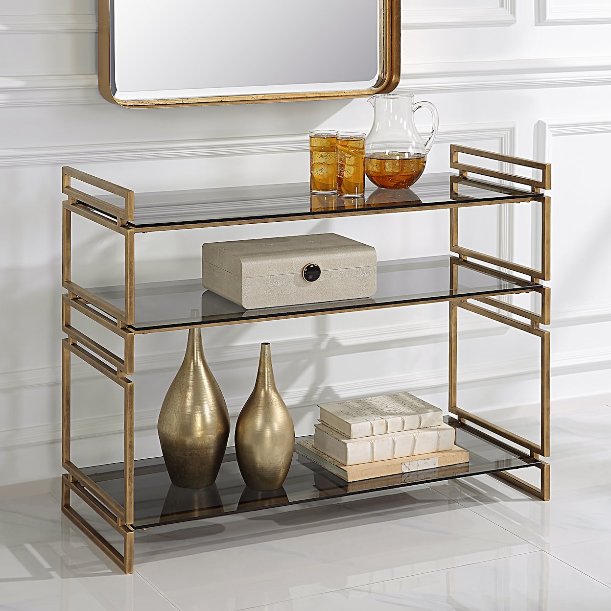 Uttermost Stacked Up Stacked Up Gray Glass Console Table