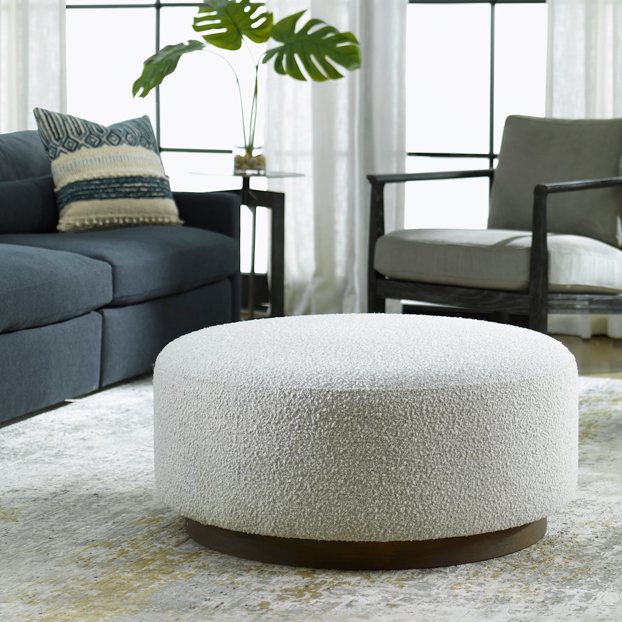 Uttermost Avila Large Gray Cocktail Ottoman with Wood Base