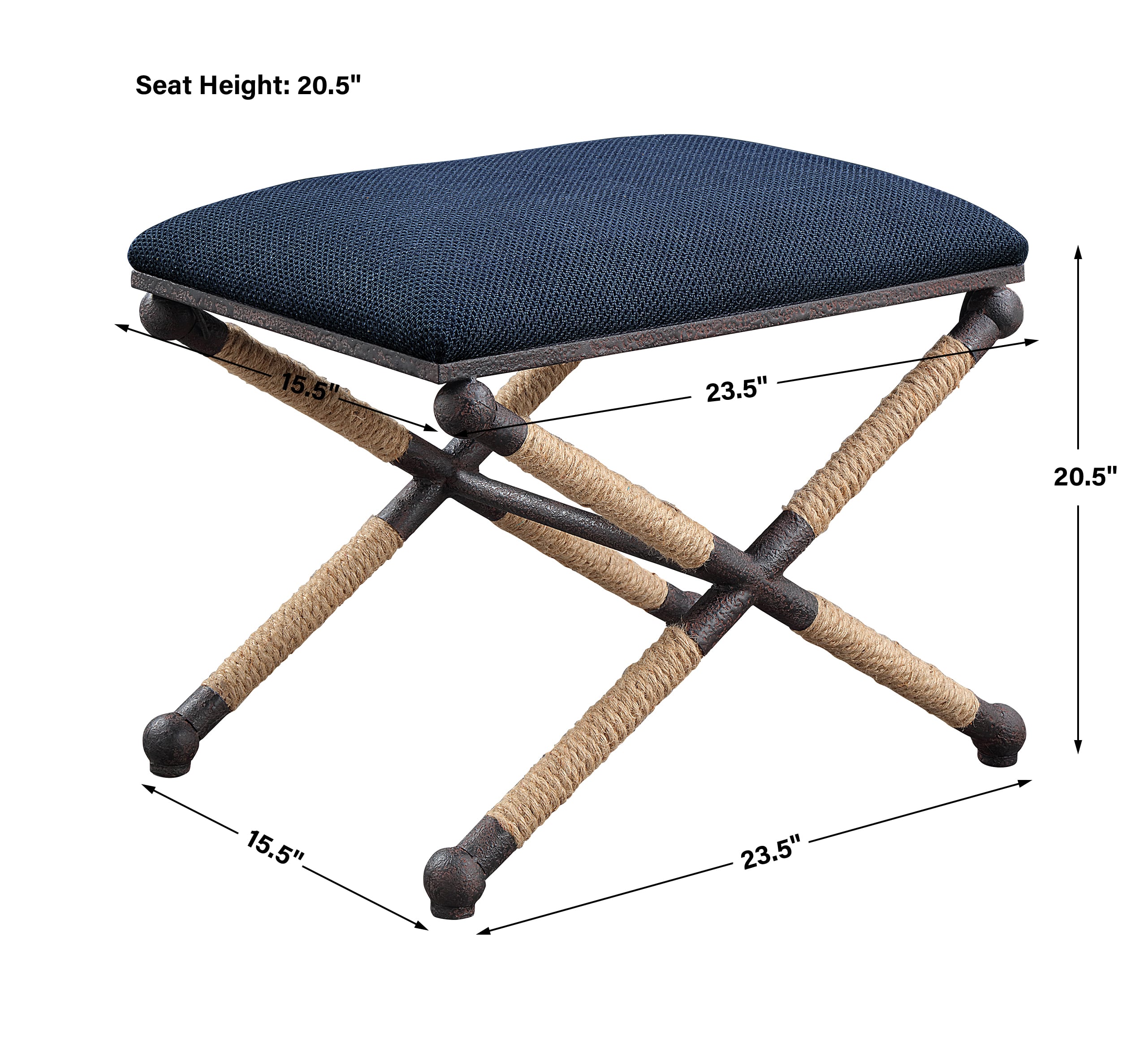 Uttermost Accent Furniture - Benches Firth Small Navy Fabric Bench