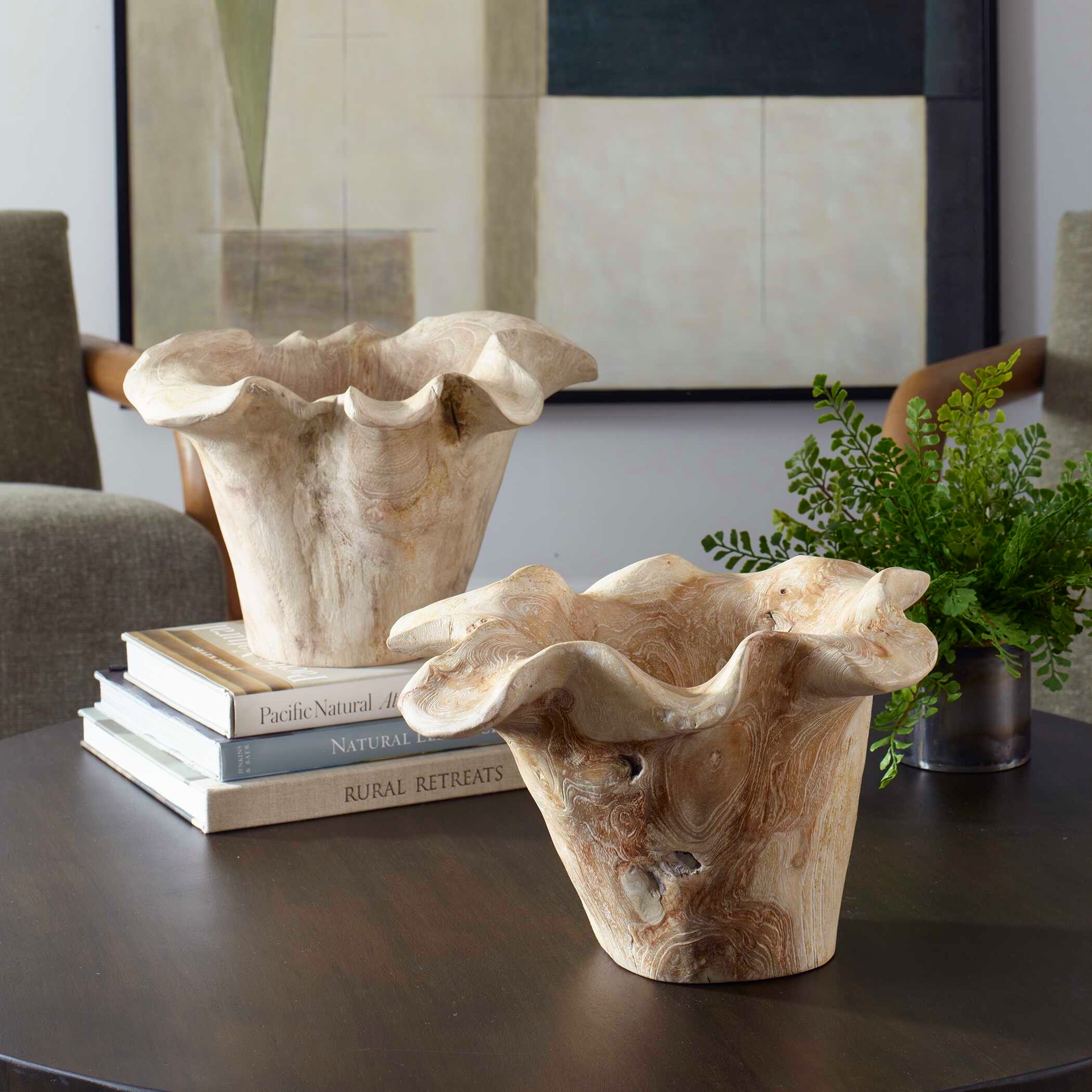 Uttermost Teak Flow Teak Flow White Wash Outdoor Bowl