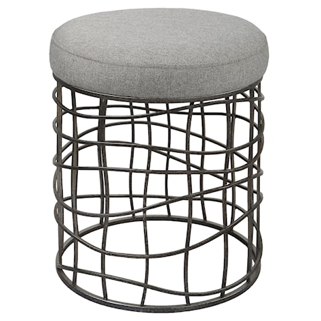 Round Accent Stool with Upholstered Seat