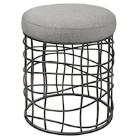 Industrial Iron Round Accent Stool with Upholstered Seat