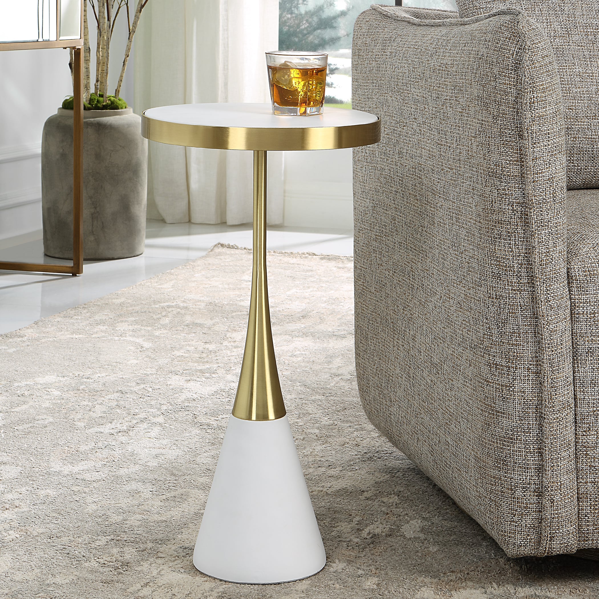 White Concrete Accent Table with 2-Tone Base