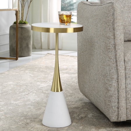 White Concrete Accent Table with 2-Tone Base