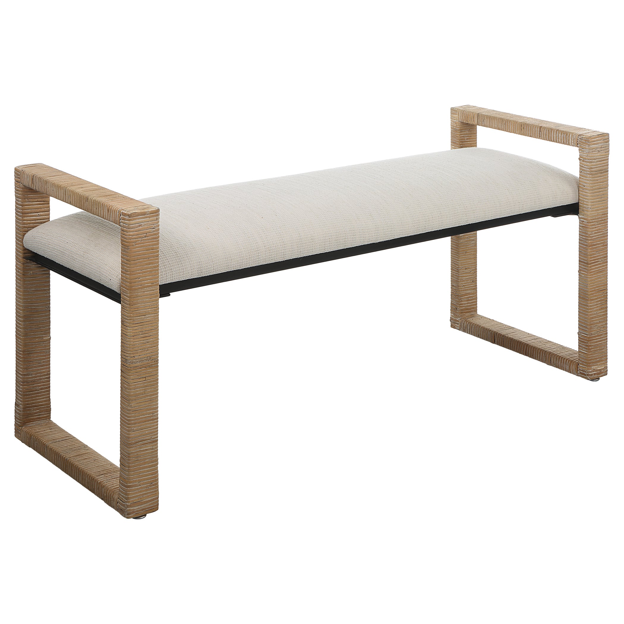 Rattan Bench with Upholstered Seat