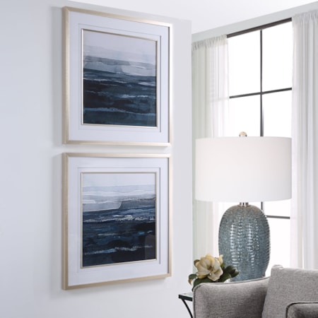 Rising Blue Abstract Framed Prints Set/2