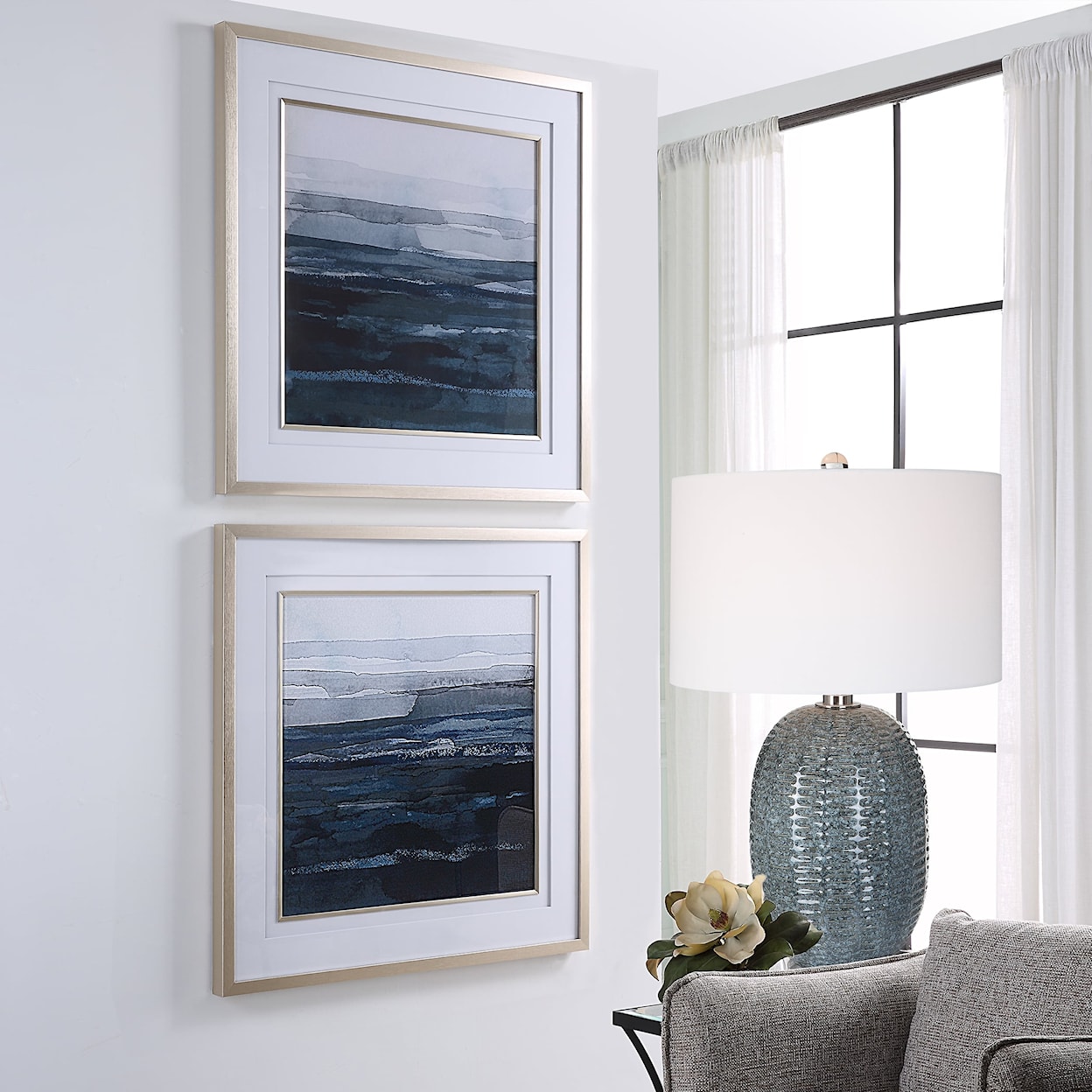 Uttermost Rising Blue Rising Blue Abstract Framed Prints Set/2