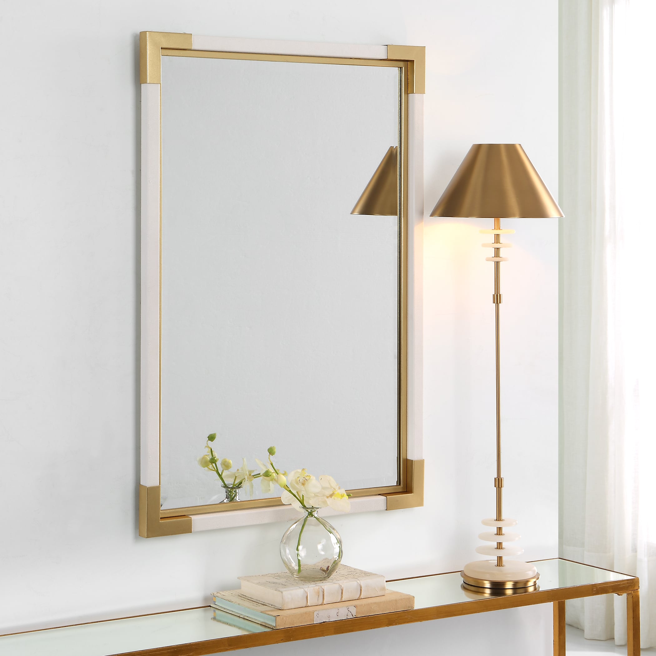 Malik White &amp; Gold Mirror