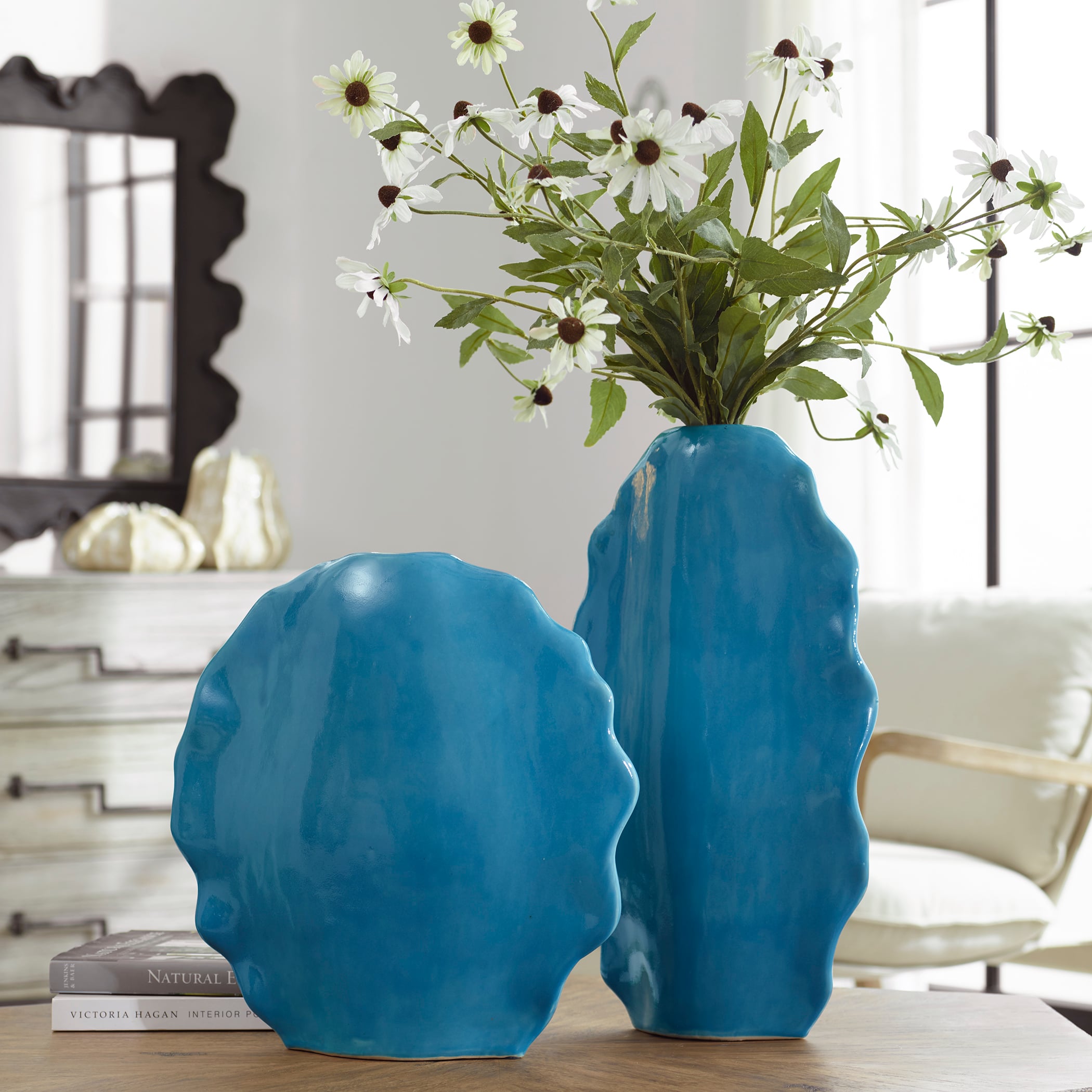 Uttermost Ruffled Feathers Ruffled Feathers Blue Vases S/2