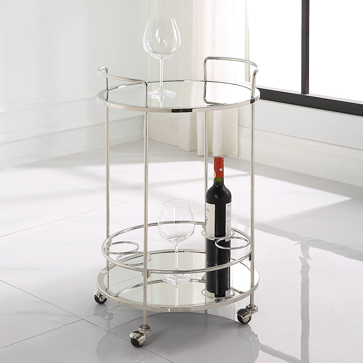Uttermost Spritz Chrome Bar Cart with Casters