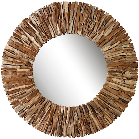 Teak Branch Natural Round Mirror