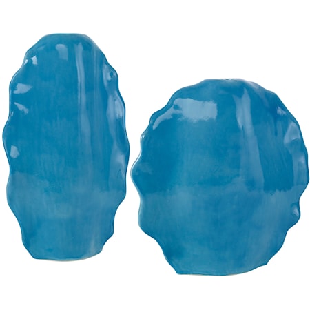 Ruffled Feathers Blue Vases S/2