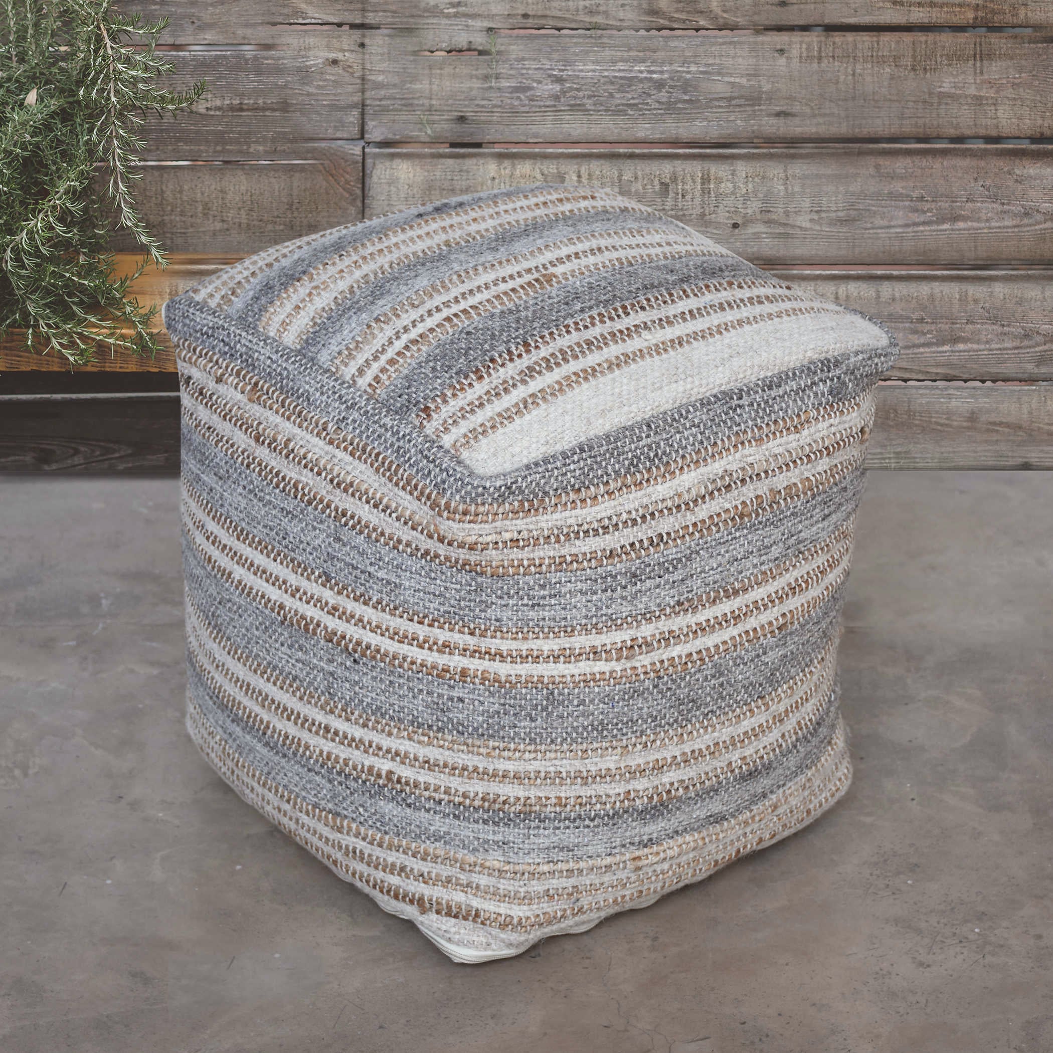 Mesick Handwoven Gray Pouf