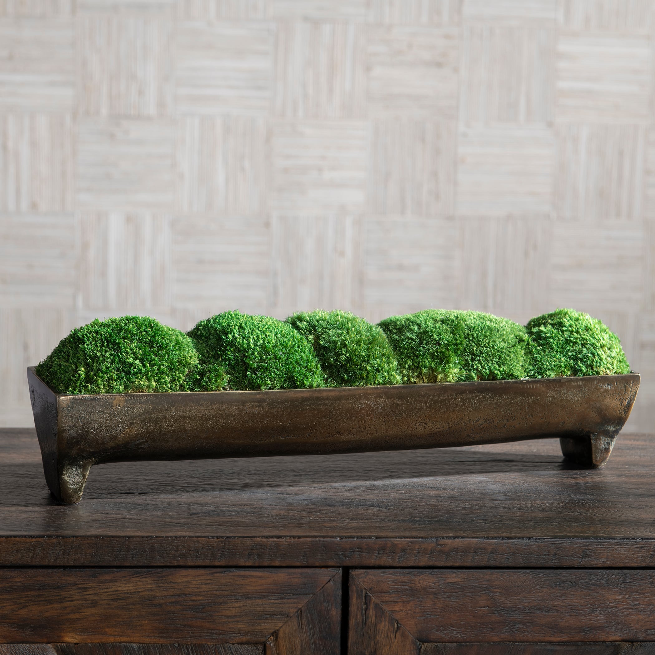 Moss Centerpiece with Aluminum Footed Tray