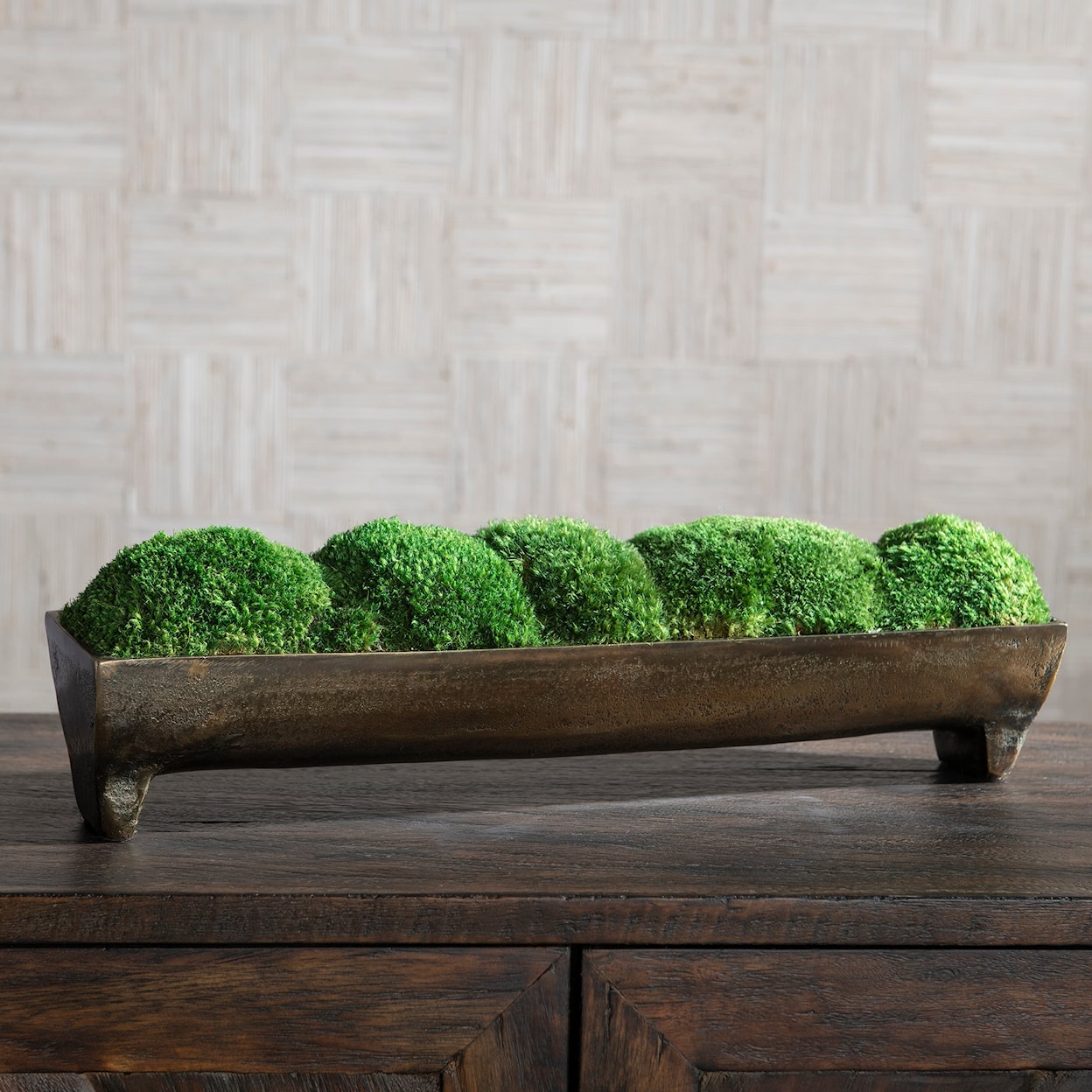 Uttermost Canal Moss Centerpiece with Aluminum Footed Tray