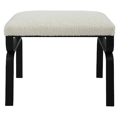 Contemporary White Shearling Bench with Iron Base
