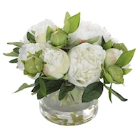 Fuax Peony Bouquet with Glass Vase