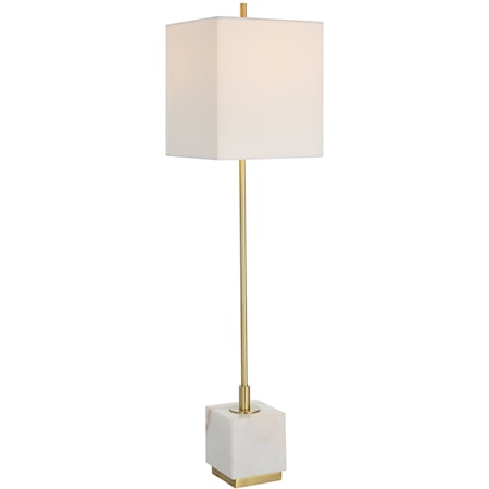 Brass Buffet Lamp with a Large White Marble Block Foot