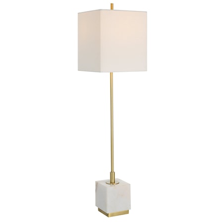 Brass Buffet Lamp with a Marble Block Foot