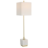 Brass Buffet Lamp with a Large White Marble Block Foot
