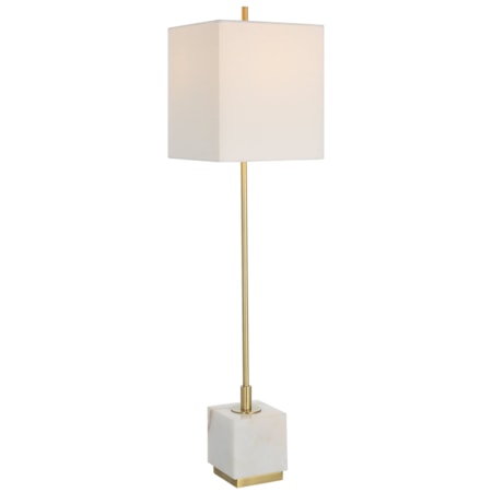 Brass Buffet Lamp with a Marble Block Foot