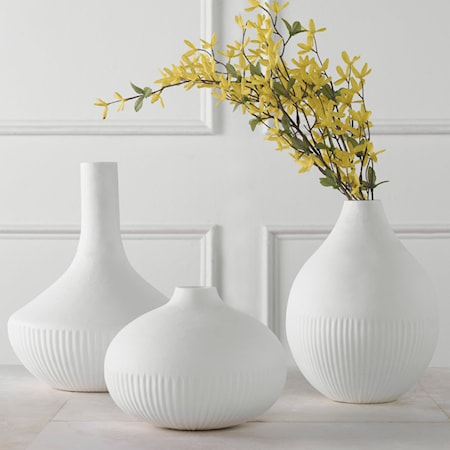 Satin White Vases- Set of 3