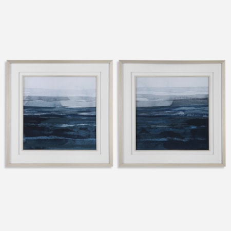 Rising Blue Abstract Framed Prints Set/2